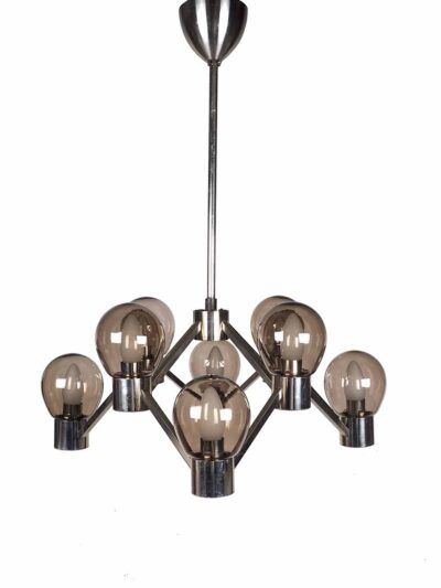 Hanglamp met 8 glazen kappen metalen frame