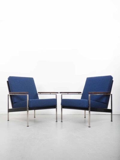 Donkerblauwe vintage lounge stoelen donkerblauw