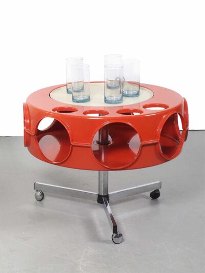 salontafel bar trolley oranje space age